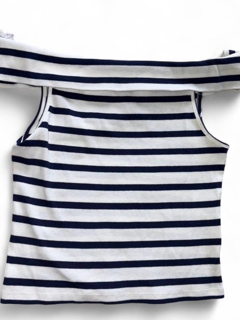 H&M Navy and White Striped Off-Shoulder Crop Top